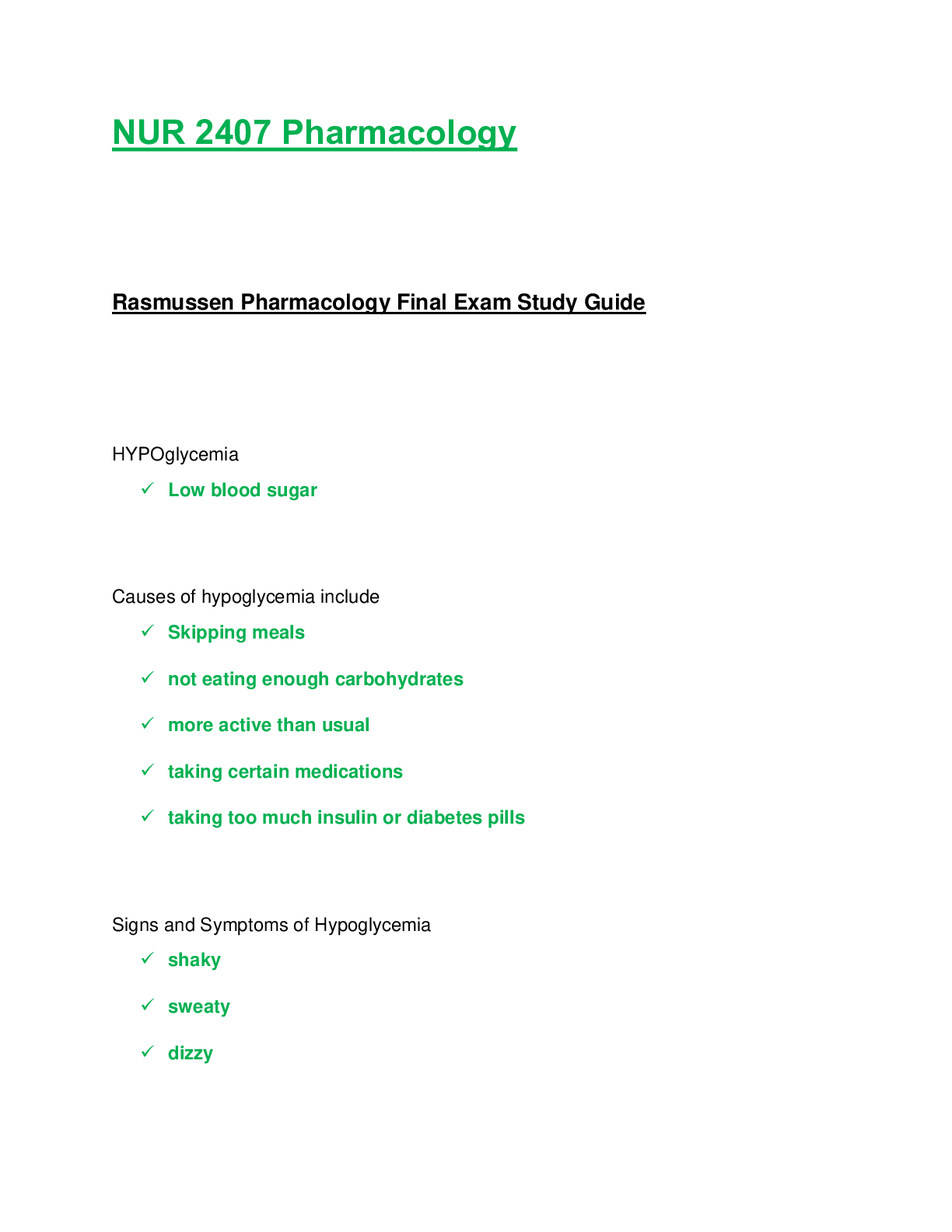 Preview of NUR2407 / NUR 2407: Pharmacology Final Exam Study Guide (2020) Rasmussen